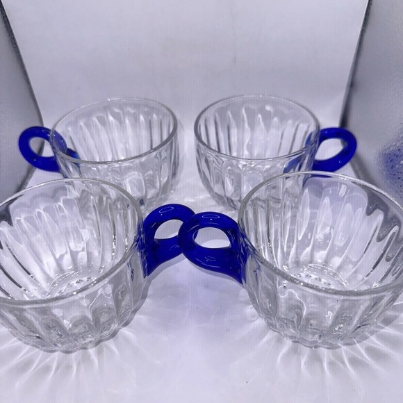 Vintage Discontinued Duncan & Miller Radiance Clear Blue Handle Punch Cup Set - Picture 1 of 6